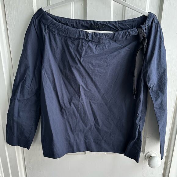 COS Long Sleeve Tie Shoulder Blouse Navy Blue - Picture 2 of 7